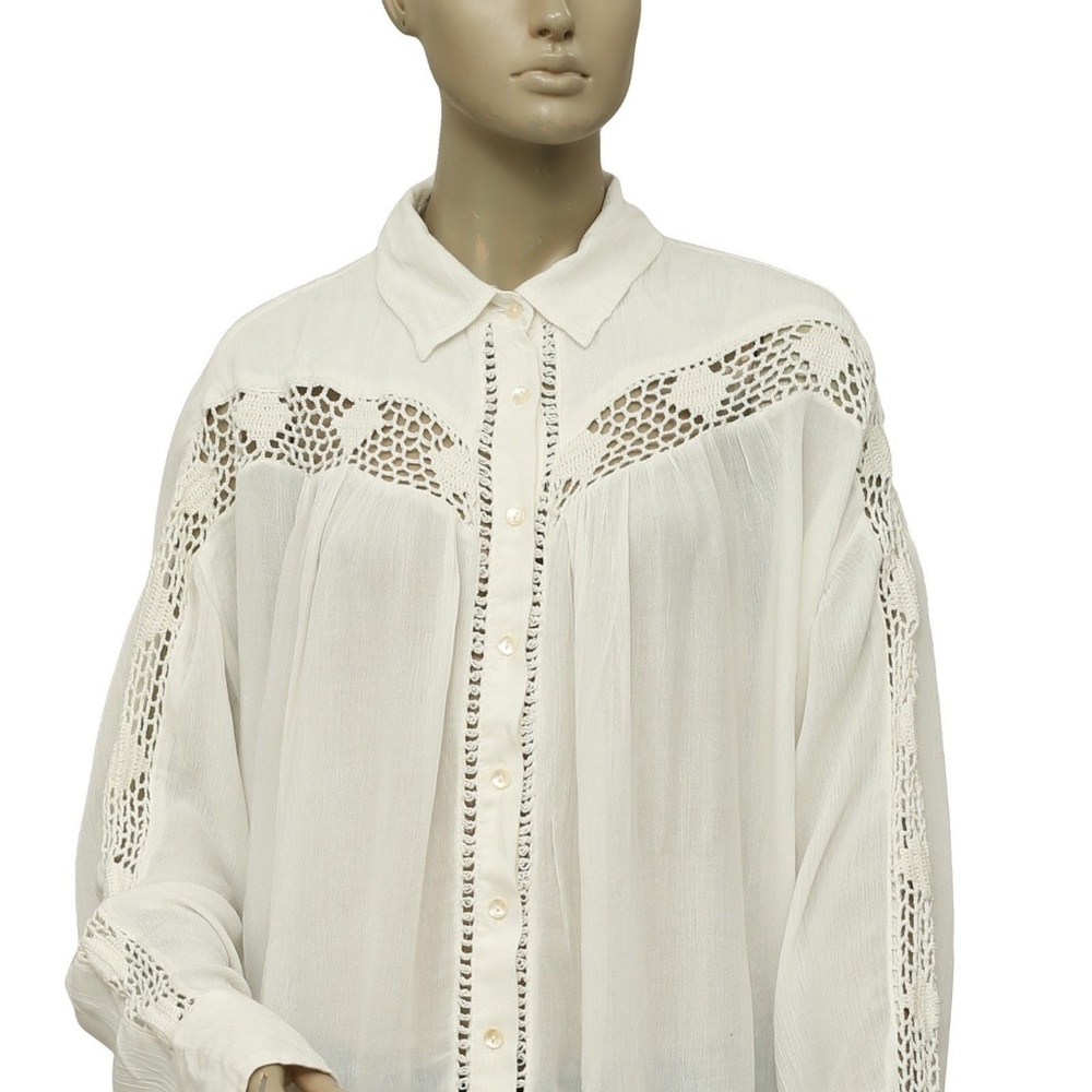 New Free People Katie Bird Buttondown Crochet Top - Picture 6 of 7